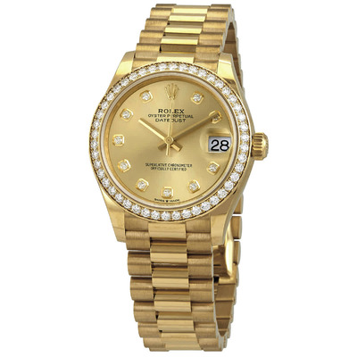 Rolex Datejust 31 Champagne Diamond Dial Ladies Watch 18kt Yellow Gold President CDP m278288rbr-0005 (beige, arb4588)