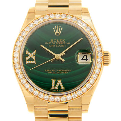 Rolex Datejust 31mm Yellow Gold Diamond Malachite Dial President Watch Ref. 278288MLRDP (arb4595)