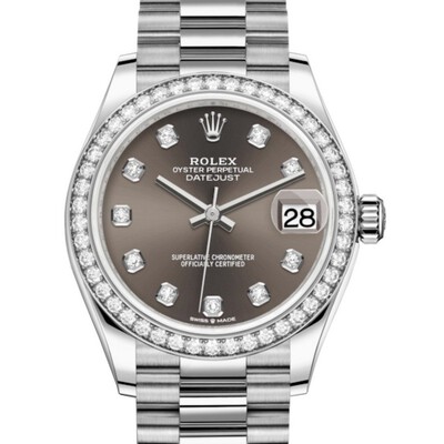 Rolex Datejust 31 Dark Grey Diamond Dial Ladies White Gold President Watch Ref: 278289gydp (arb4605)