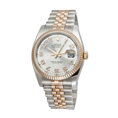 Rolex Oyster Perpetual Datejust 36 Silver Concentric Dial Mens Watch with Jubilee Bracelet, Stainless Steel & 18K Everose Gold Case - Model: 116231scaj (arb5652)