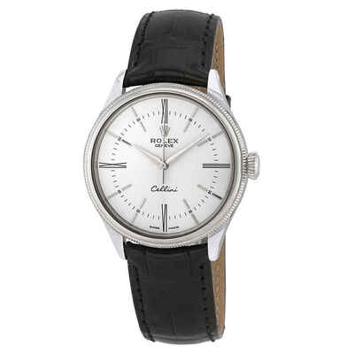 Rolex Cellini Time White Dial Automatic Mens 18 Carat White Gold Watch Ref. 50509WSL (black, arb6748)