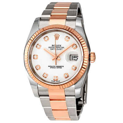 Rolex Oyster Perpetual Datejust 36 White Dial Stainless Steel and 18K Everose Gold Bracelet - Model: 116231WDO (blue, arb5661)