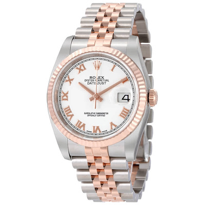 Rolex Oyster Perpetual Datejust 36mm White Dial Stainless Steel and Rose Gold Bracelet Automatic Mens Watch (Ref: 116231WRJ) (arb5662)