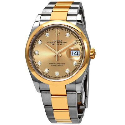 Rolex Datejust 36mm Mens Watch - Champagne Dial with Diamonds, Steel & Yellow Gold Oyster Bracelet M126203-0018 (beige, arb6577)