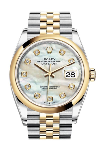 Rolex Datejust 36 Mother of Pearl Diamond Dial Mens Steel & Yellow Gold Jubilee Watch Ref 126203MDJ M126203-0023 (arb6581)