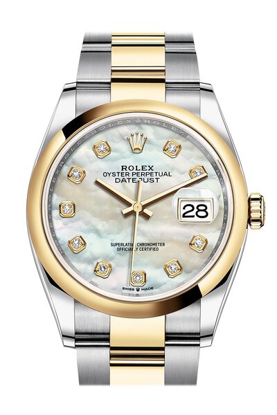 Rolex Datejust 36 Mother of Pearl Diamond Dial Mens Steel and Yellow Gold Oyster Watch Ref. 126203MDO (arb6582)