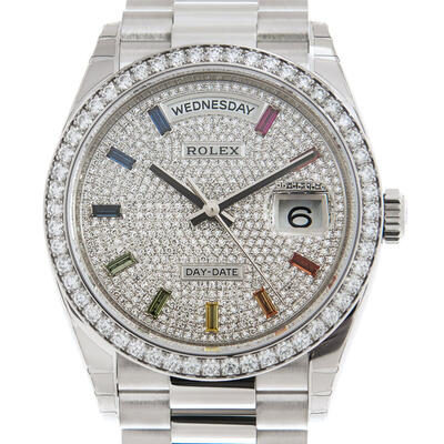 Rolex Day-Date 36 Diamond Pave Dial White Gold President Watch Ref. 128349DSP (arb4146)