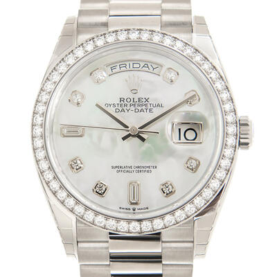Rolex Day-Date 36 Mother of Pearl Diamond Dial, 18kt White Gold President Watch 128349MDP (arb4148)