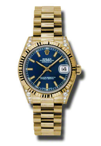 Rolex Datejust Lady 31 Blue Dial Yellow Gold President Automatic Ladies Watch Model 178238BLSP (blue, arb4161)