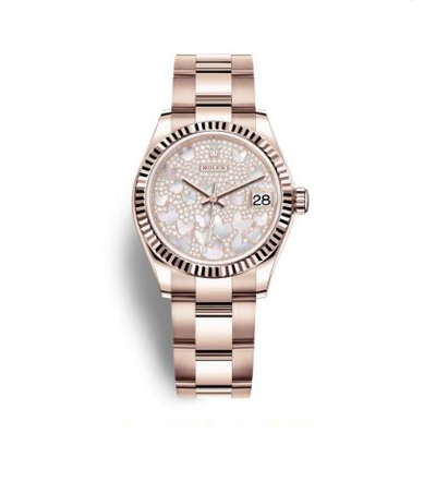 Rolex Datejust 31 Mother of Pearl Butterfly Diamond Pave Dial in 18kt Everose Gold - Ref. 278275paveo (arb7821)