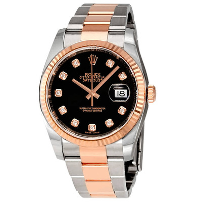 Rolex Oyster Perpetual Datejust 36 Black Dial Stainless Steel and 18K Everose Gold Bracelet Automatic Mens Watch Ref. 116231BKDO (black, arb7251)