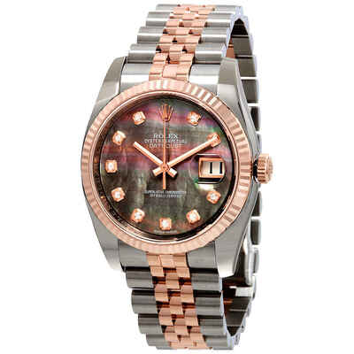 Rolex Oyster Perpetual Datejust 36 Black Mother of Pearl Dial Stainless Steel and 18K Everose Gold Jubilee Bracelet Automatic Ladies Watch Reference: 116231bkmdj (black, arb7254)