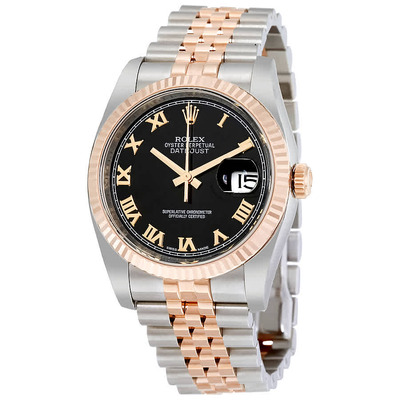 Rolex Oyster Perpetual Datejust 36 Black Dial Stainless Steel and 18K Everose Gold Jubilee Bracelet Automatic Mens Watch - Model: 116231BKRJ (black, arb5632)