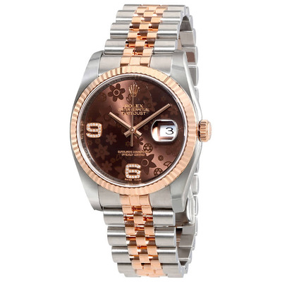 Rolex Oyster Perpetual Datejust Chocolate Floral Motif Dial Automatic Ladies Stainless Steel and 18kt Everose Gold Watch Reference Number: 116231CHFDAJ (brown, arb5637)