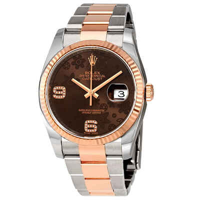 Rolex Oyster Perpetual Datejust 36 Diamond Floral Dial Steel & 18K Everose Gold Unisex Watch Model 116231CHFDAO (brown, arb5638)
