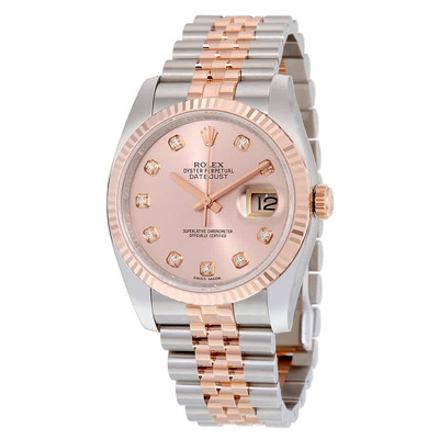 Rolex Oyster Perpetual Datejust 36 Rose Dial Stainless Steel and 18K Everose Gold Jubilee Bracelet Automatic Mens Watch - Model: 116231PDJ (blue, arb5641)