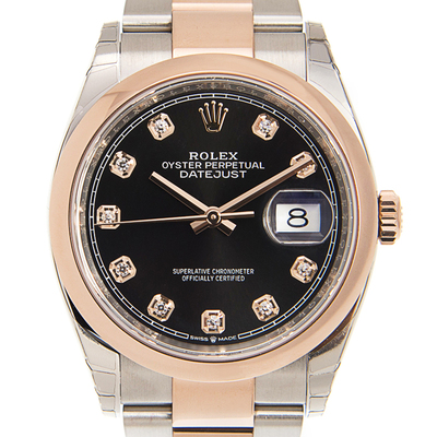 Rolex Datejust 36 Black Diamond Dial Mens Steel and 18k Everose Gold Oyster Watch 126201BKDO (black, arb6558)