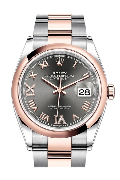 Rolex Datejust 36 Dark Rhodium Diamond Dial Mens Steel and 18K Everose Gold Oyster Watch 126201DRRDO (arb6562)