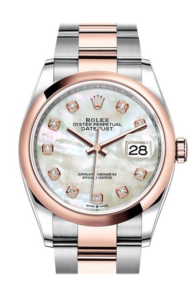 Rolex Datejust 36 Mother of Pearl Diamond Dial Mens Steel and Everose Gold Oyster Watch Ref. 126201mdo (arb6566)