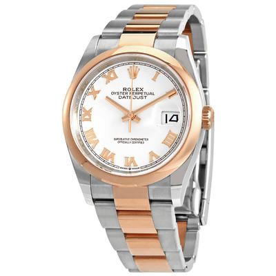 Rolex Datejust 36 White Dial Mens Steel and 18k Everose Gold Oyster Watch Reference: 126201WRO (arb6571)