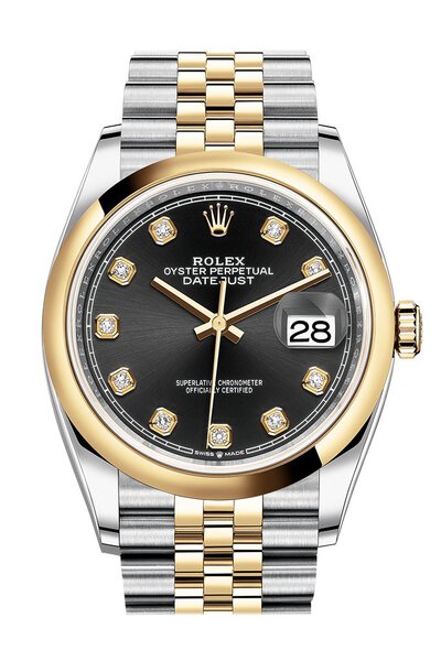 Rolex Datejust 36 Black Dial Mens Steel and Yellow Gold Jubilee Watch, Ref. 126203BKDJ M126203-0021 (black, arb6574)