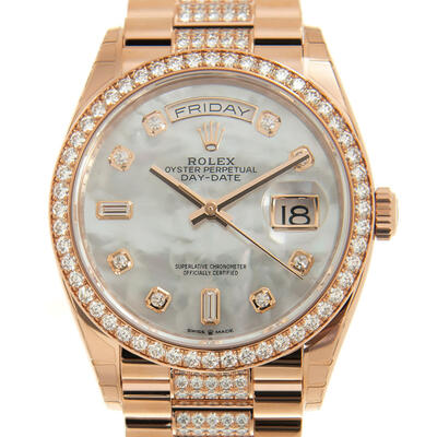 Rolex Day-Date 36 Mother of Pearl Dial 18kt Everose Gold Diamond Set President Watch Reference 128345mddp (arb5766)