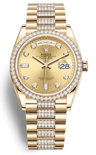 Rolex Day-Date 36 Diamond Champagne Dial Yellow Gold Watch - Model 128348CDDP (beige, arb5772)