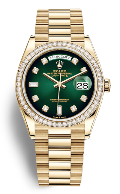 Rolex Day-Date 36 Green Dial Yellow Gold Watch Ref:128348GNDP (arb5779)