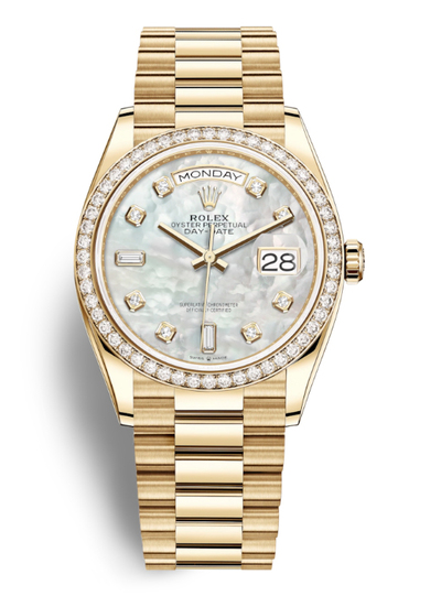 Rolex Day-Date 36 Mother of Pearl Dial Yellow Gold President Watch 128348MDP (arb5783)