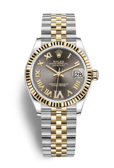Rolex Datejust 31 Dark Grey Diamond Dial Automatic Ladies Steel and Yellow Gold Jubilee Watch 278273GYRDJ (beige, arb6689)