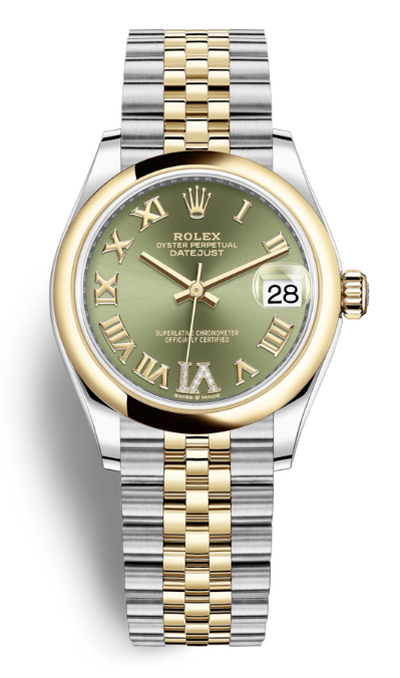 Rolex Datejust 31 Olive Green Dial Ladies Steel and Yellow Gold Jubilee Watch Ref 278243GNRDJ (arb7797)