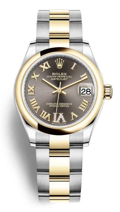 Rolex Datejust 31mm Ladies Automatic Dark Grey Dial with Yellow Gold Accents Oyster Perlicast Watch Reference 278243GYRDO (arb5877)