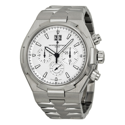 Pre-owned Vacheron Constantin Overseas Chronograph 49150/b01a-9095 Silver Dial Mens Watch (black, arb6879)