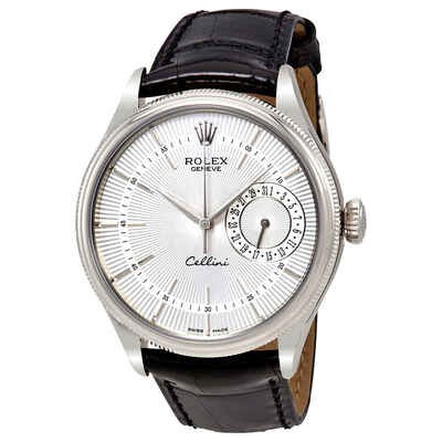 Rolex Cellini Date Silver Dial 18K White Gold Mens Watch Item: 50519SSBKL (black, arb6755)
