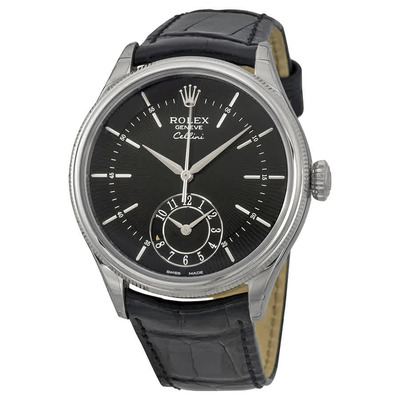 Rolex Cellini Dual Time Black Dial 18kt White Gold Mens Watch Ref. 50529BKSBKL (black, arb6759)