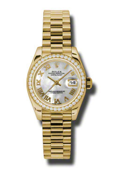 Rolex Lady-Datejust 26 Mother Of Pearl Dial 18K Yellow Gold President Automatic Ladies Watch Model: 179138MRP Diamond Bezel (arb5813)