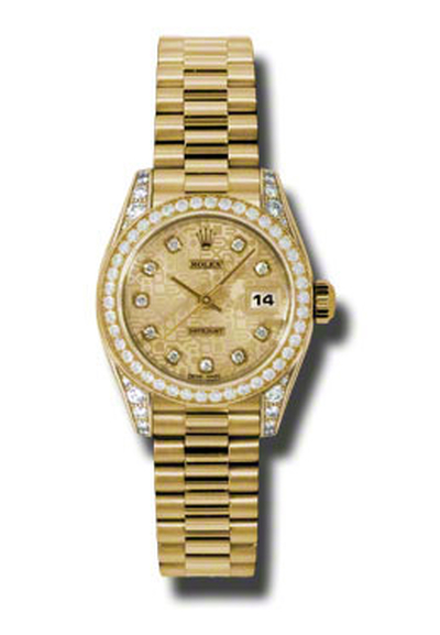 Rolex Lady Datejust 26mm 'President' Champagne Dial Diamond Encrusted Yellow Gold Automatic Ladies Watch - Ref. 179158cjdp (beige, arb5819)