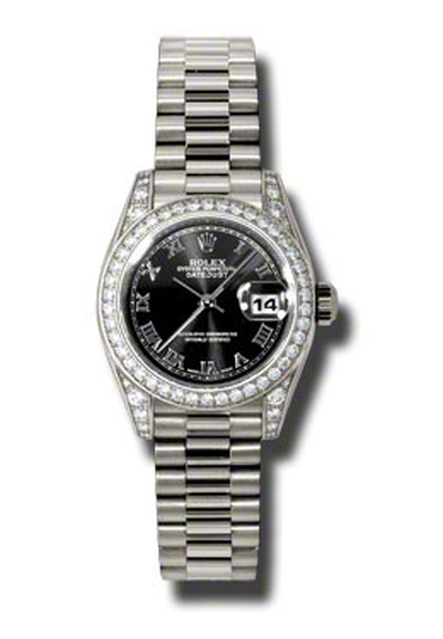 Rolex Lady-Datejust 26 Black Dial Automatic Ladies Watch Diamond 18K White Gold President 179159BKRP (black, arb5834)