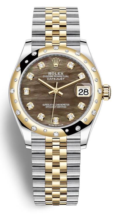 Rolex Datejust 31 Black Mother of Pearl Diamond Dial Automatic Ladies Steel 18kt Yellow Gold Jubilee Watch Ref:278343bkmdj (black, arb7299)