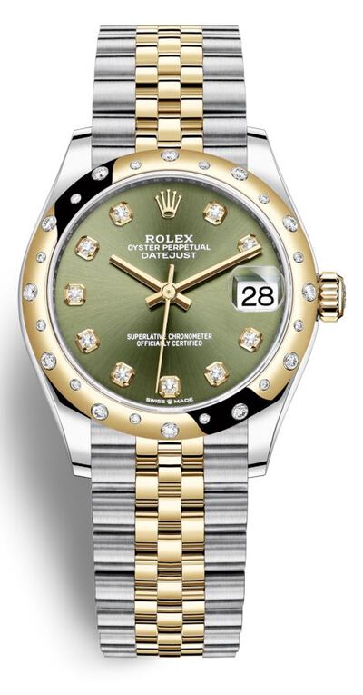 Rolex Datejust 31 Olive Green Diamond Dial Automatic Ladies Steel and Yellow Gold Jubilee Watch, Model: 278343GNDJ (arb7306)