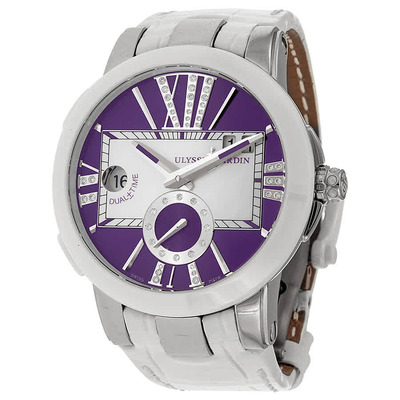 Ulysse Nardin Executive Dual Time Purple Dial Diamond White Leather Ladies Watch 243-10/30-07 (violet, arb5631)