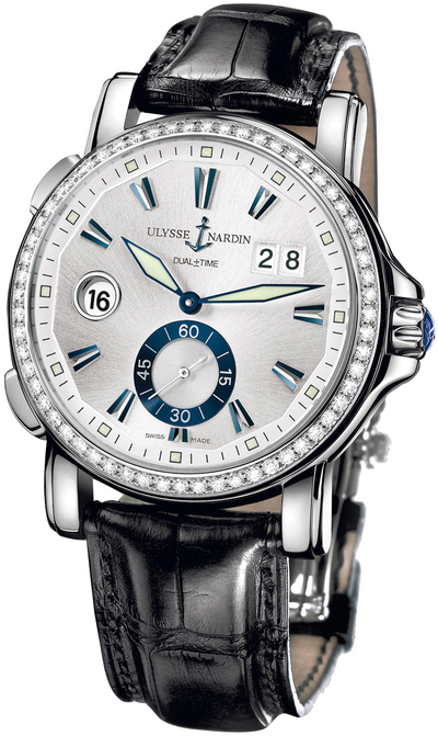 Ulysse Nardin GMT Big Date Silver Dial Stainless Steel Black Leather Mens Watch 243-55B/91 (black, arb6945)