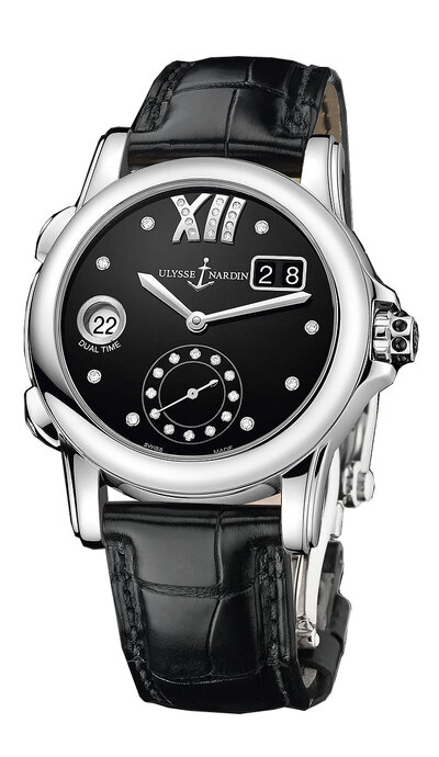 Ulysse Nardin Dual Time Black Dial Diamond Automatic Ladies Watch 3343-222-30-02 3343-222/30-02 (black, arb7973)