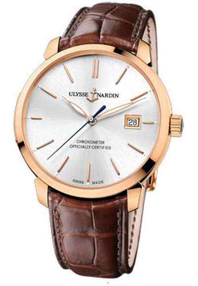 Ulysse Nardin 8156-111-2-90 Mens Silver Dial Rose Gold Brown Leather Watch 8156-111-2/90 (brown, arb8078)