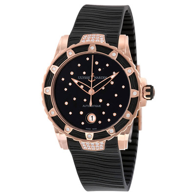 Ulysse Nardin Lady Diver 2014 Black Dial Black Rubber Ladies Watch (Article: 8156-180E-3C/22) (black, arb8081)