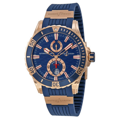 Ulysse Nardin Maxi Marine Diver Mens Watch, 18kt Rose Gold Case with Blue Rubber Strap and Elements 266-10-3/93 (blue, arb6960)