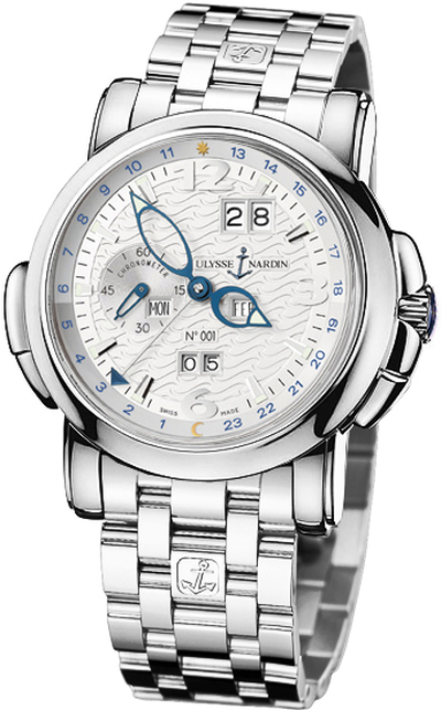 Ulysse Nardin GMT Perpetual Silver Dial 18kt White Gold Mens Watch, Model: 320-60-8/60 (blue, arb6974)