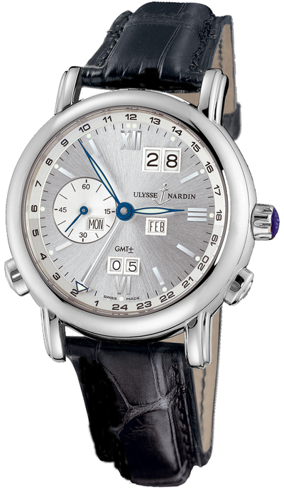 Ulysse Nardin GMT Perpetual Anthracite Dial 18kt White Gold Case Automatic Mens Watch with Leather Strap, Bitting at 28800 vph, Calibre UN-32 Movement 320-82-31 (black, arb7948)