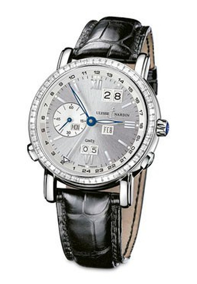 Ulysse Nardin Calibre UN-32 GMT Perpetual Automatic Mens Watch Silver Dial, Black 18kt White Gold Diamond Set Bezel, 40mm 320-89BAG-31 (black, arb7951)