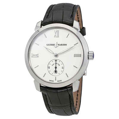 Ulysse Nardin Classico Automatic Mens Watch 3203-136 - 40mm Silver Dial, Alligator Navy Leather Strap 3203-136-2/30 (blue, arb7953)